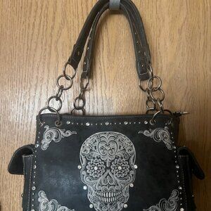 Montana West Sugar Skull Concealed Carry Purse Dark Grey